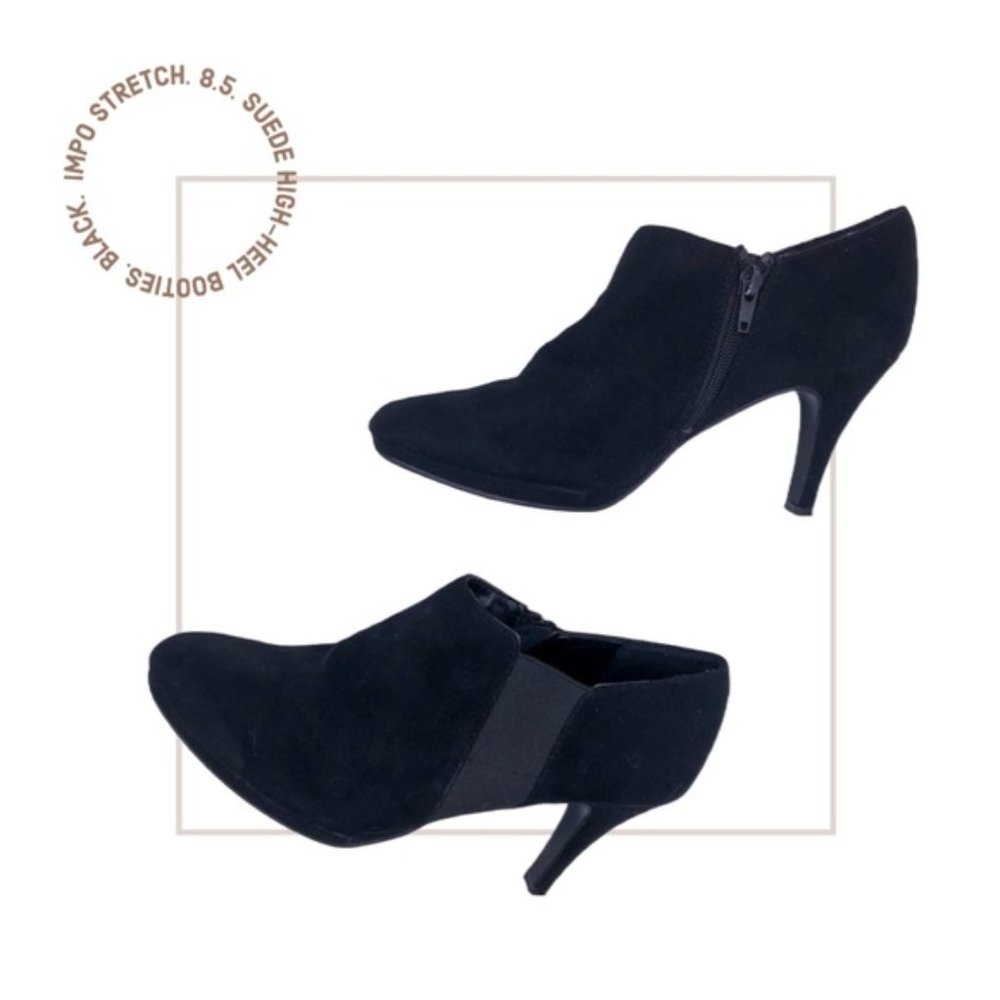 Impo Stretch. Suede High Heel Booties. Black. 8.5.